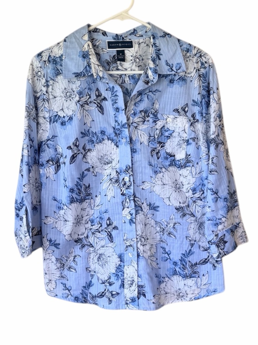 KAREN SCOTT Blue Floral Button Down Shirt - Picture 2 of 3